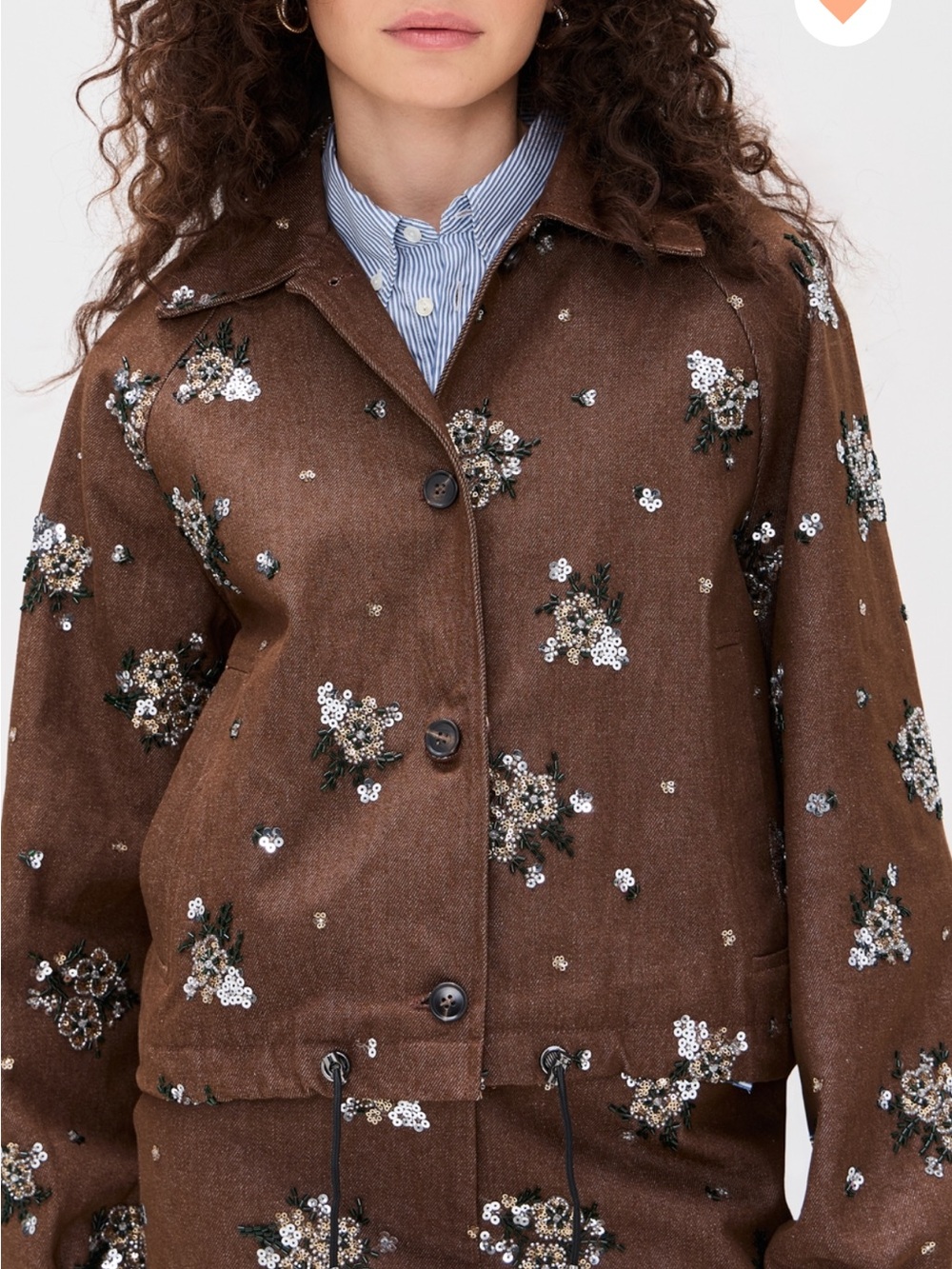 Line & Dot Brown Sequin Floral Bomber Jacket